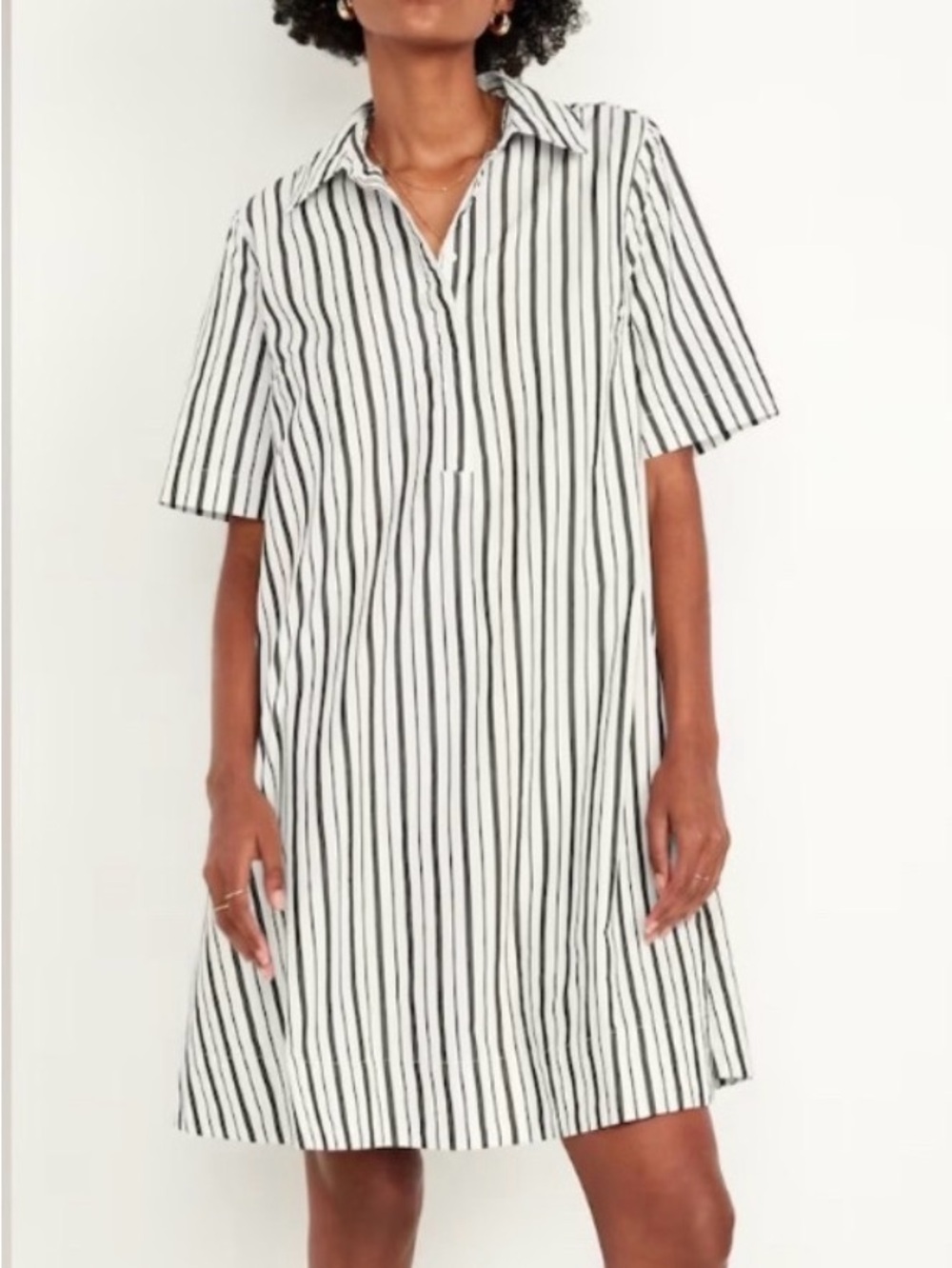 Old Navy Black & White Vertical Stripe Mini Shirt Dress